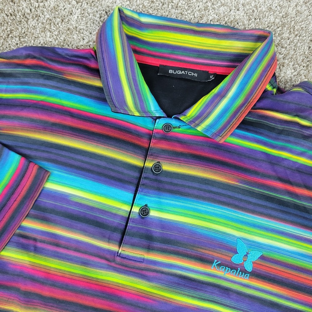 Bugatchi Mens XL Multicolor Striped Performance Stretch Polo Short Sleeve